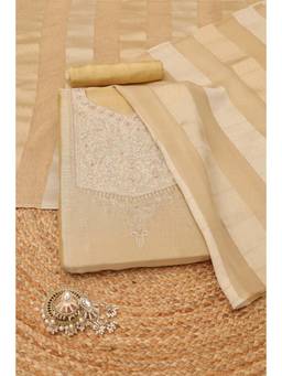 Soch - Womens Gold Giraffe Silk Botanical Zari Embroidered Dress Material