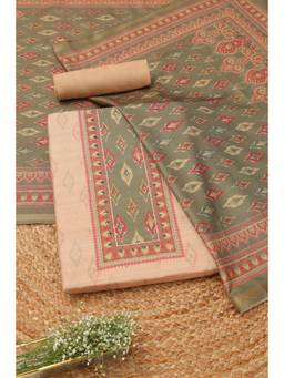 Soch - Womens Peach Art Silk Ikat Weave Dress Material