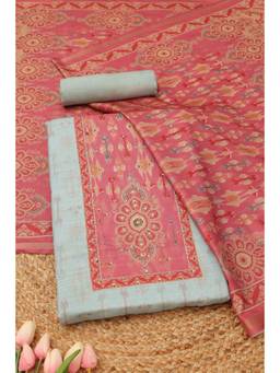 Soch - Womens Powder Blue Art Silk Ikat Print Dress Material
