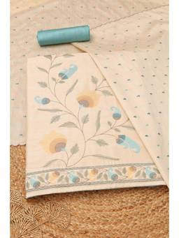 Soch - Womens Blue Art Tussar Botanical Dress Material with Thread Work