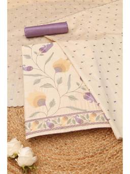 Soch - Womens Purple Art Tussar Botanical Dress Material with Thread Work