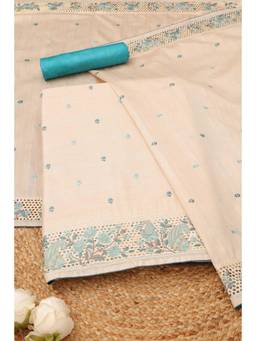 Soch - Womens Blue Art Tussar Floral Schiffli Embroidered Dress Material
