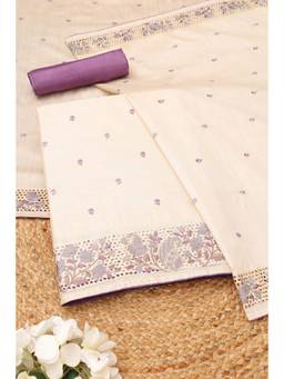 Soch - Womens Purple Art Tussar Floral Embroidered Dress Material with Schiffli Work