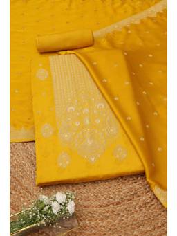 Soch - Womens Mustard Gajji Silk Zari Dress Material with Zari Work