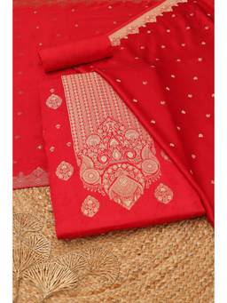 Soch - Womens Red Gajji Silk Zari Dress Material with Zari Work