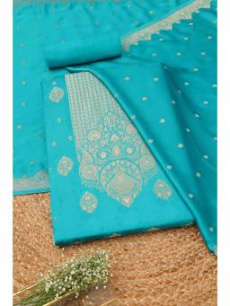 Soch - Womens Teal Gajji Silk Ethnic Motifs Dress Material