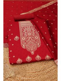 Soch - Womens Red Gajji Silk Dress Material with Zari Work