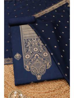 Soch - Womens Navy Blue Gajji Silk Zari Woven Dress Material with Zari Work