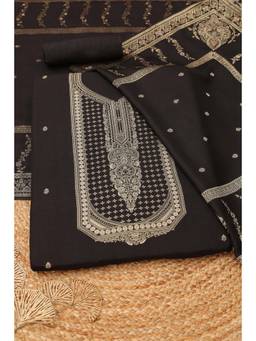 Soch - Womens Black Russian Silk Dress Material with Zari Work