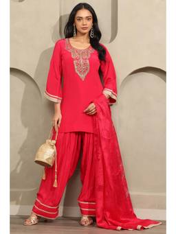 Soch - Womens Pink Crepe Ethnic Motifs Zari Embroidered Kurta and Salwar