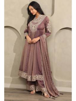 Soch - Womens Purple Zari Embroidered Anarkali Kurta and Palazzo with Dupatta