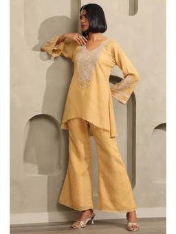Soch - Womens Mustard Tissue Zari Embroidered Co-Ord Set