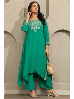 Soch - Womens Green Crepe Embellished Kurta and Pant