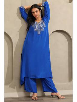 Soch - Womens Blue Crepe Embellished Kurta and Pant