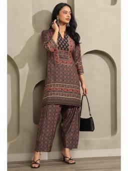 Soch - Womens Black Muslin Ethnic Motifs Printed Kurta and Salwar