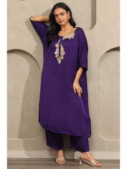 Soch - Womens Purple Satin Embellished Kurta and Pant