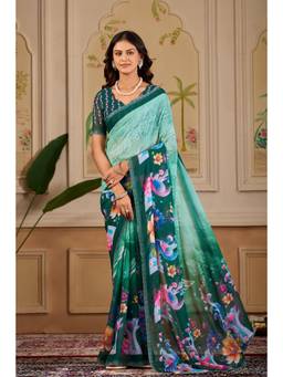 Nyri - Womens Printed Georgette Saree For Daily Wear - Green