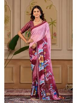 Nyri - Womens Printed Georgette Saree For Daily Wear - Maroon