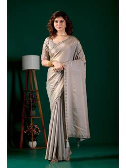 Nyri - Womens Satin Party Wear Saree with Lace Border & Embroidery Blouse