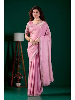 Nyri - Womens Satin Party Wear Saree with Lace Border & Embroidery Blouse