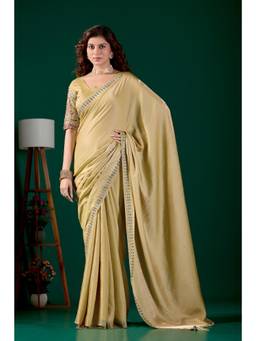 Nyri - Womens Satin Party Wear Saree with Lace Border & Embroidery Blouse