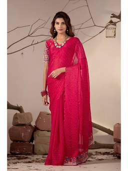 Nyri - Womens Chiffon Party Wear Saree with Lace Border & Embroidery Blouse