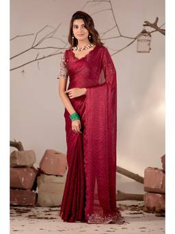 Nyri - Womens Chiffon Party Wear Saree with Lace Border & Embroidery Blouse