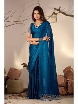 Nyri - Womens Chiffon Party Wear Saree with Lace Border & Embroidery Blouse
