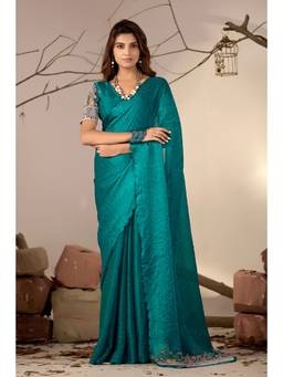 Nyri - Womens Chiffon Party Wear Saree with Lace Border & Embroidery Blouse