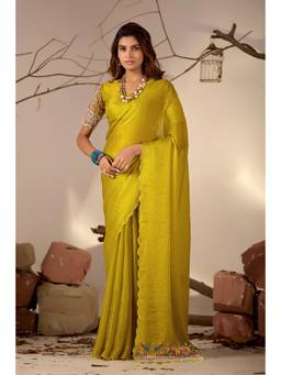 Nyri - Womens Chiffon Party Wear Saree with Lace Border & Embroidery Blouse
