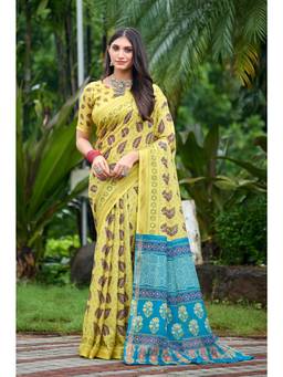 Nyri - Womens Printed Cotton Saree For Daily Wear - Yellow