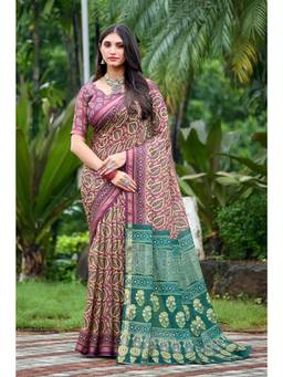 Nyri - Womens Printed Cotton Saree For Daily Wear - Wine