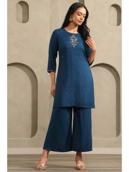 Soch - Womens Blue Dola Silk Embroidered Co-Ord Set with Sequins