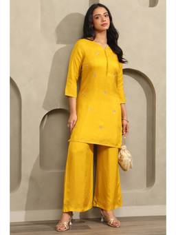 Soch - Womens Yellow Dola Silk Embroidered Co-Ord Set with Sequins