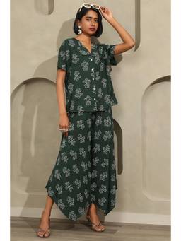 Soch - Womens Green Rayon Ethnic Motifs Printed Co-Ord Set