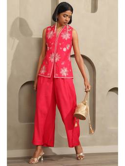 Soch - Womens Fuchsia Desert Storm Floral Zari Embroidered Co-Ord Set with Sequins