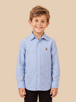 U.S. POLO ASSN. - Boys Light Blue Solid Corduroy Regular Fit Shirt