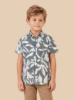 U.S. POLO ASSN. - Grey Tropical Printed Regular Fit Shirt