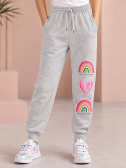 Nusyl - Girl Grey Heart Printed Joggers