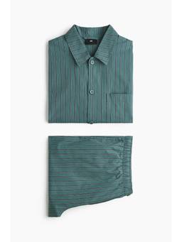 H&M - Men Turquoise Poplin Stripes Shirt And Pyjama