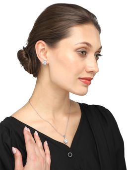 Yellow Chimes - Silver Toned AD Crytal Studded Square Shaped Pendant Set of 2