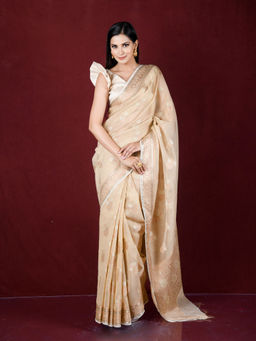 EXCLUSIVA - Cream Zari Woven Work Banarasi Saree with Unstitched Blouse