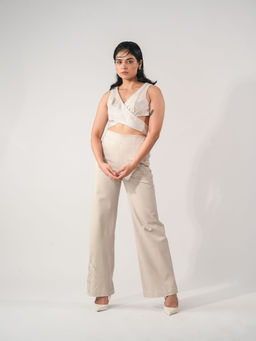 Orthodox - Ivory Embellished Denim Lunette Trousers