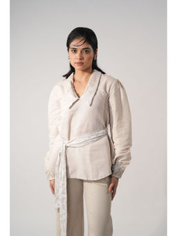 Orthodox - White Chelsea Embroidery Collar Hemp Top with Belt (Set of 2)