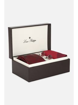 Louis Philippe - Men Maroon Embroidered Tie Pocket Square & Cufflinks