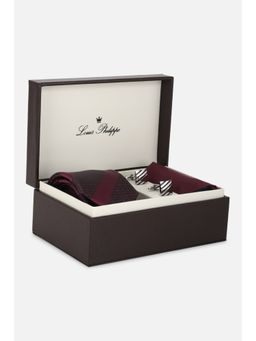 Louis Philippe - Men Maroon Embroidered Tie Pocket Square & Cufflinks