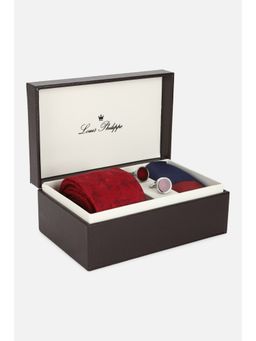 Louis Philippe - Men Red Embroidered Tie Pocket Square & Cufflinks