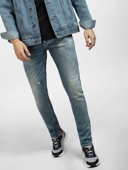 Jack & Jones - Blue Low Rise Distressed Liam Skinny Jeans