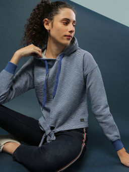 Campus Sutra - Blue Women Striped Stylish Casual Sweatshirts