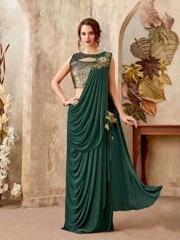 Odette - Green Lycra Designer Saree with Unstitched Blouse